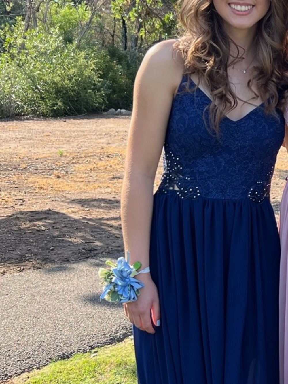Royal Blue Lace & Chiffon Formal dress with Beaded Accents